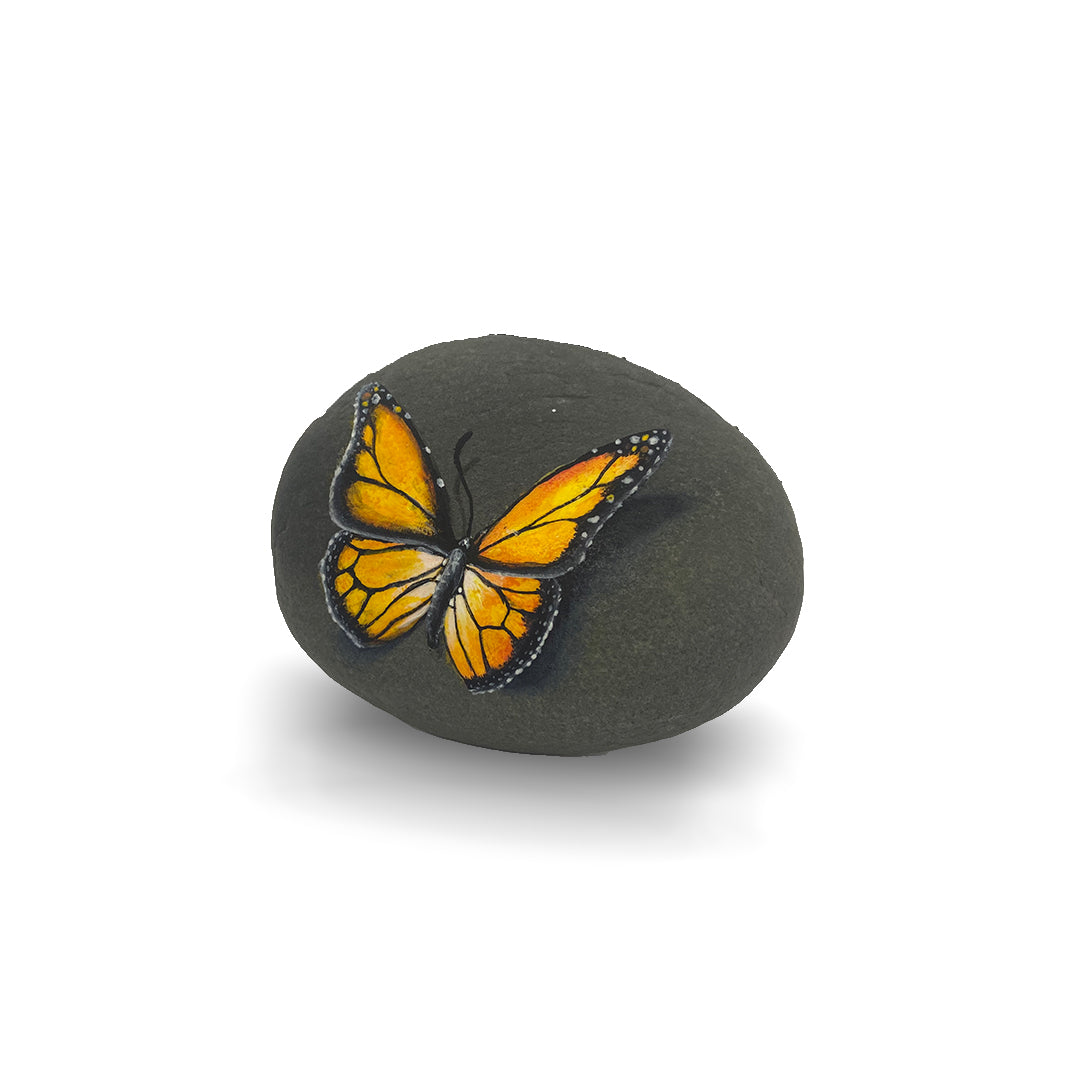 Hand-Painted Monarch Butterfly Rock Art - Vibrant Decorative Stone