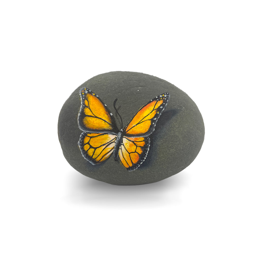 Hand-Painted Monarch Butterfly Rock Art - Vibrant Decorative Stone