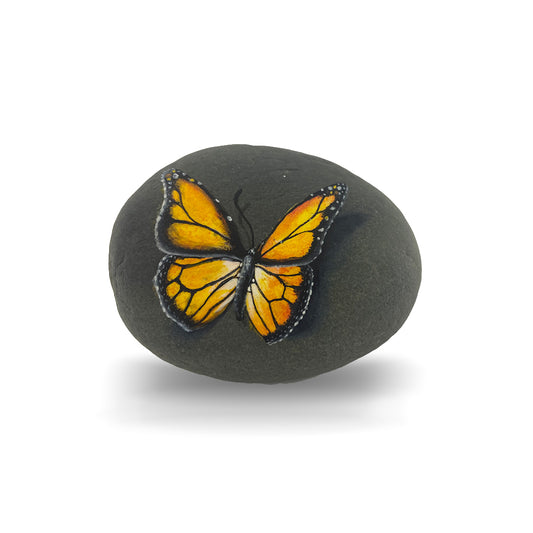 Hand-Painted Monarch Butterfly Rock Art - Vibrant Decorative Stone
